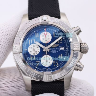 Swiss Replica Breitling Avenger Blue Dial Silver Bezel  Black Nylon Canvas Strap Watch 45mm